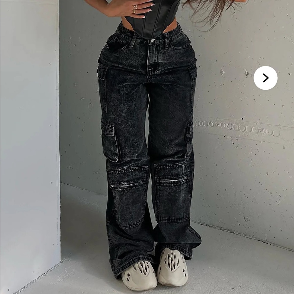 Mad for you cargo jeans acid Wash Wide Leg